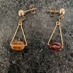 GF BALL AND DROP AMBER STONE EARRINGS